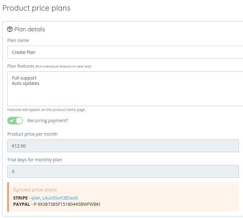 Auto created pricing plans